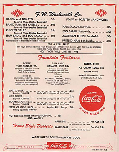 woolworth menu