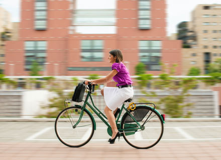 girl riding bike, commute to work, bike commute